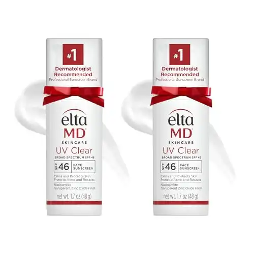 EltaMD UV Clear Face Sunscreen, SPF 46 Oil Free Sunscreen with Zinc Oxide, Protects and Calms Sensitive Skin and Acne-Prone Skin, Lightweight, Silky, Dermatologist Recommended, (2 Pack)