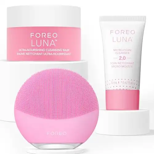 FOREO LUNA mini 3 Bundle - Premium Facial Cleansing Brush + Double Cleansing Kit - LUNA Micro-Foam Cleanser 2.0 0.67 fl.oz + LUNA Cleansing Balm 2.5 fl.oz