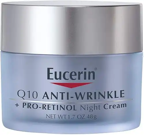 Eucerin Q10 Anti-Wrinkle Night Cream + Pro-Retinol, Facial Cream for Sensitive Skin, 1.7 Oz Jar