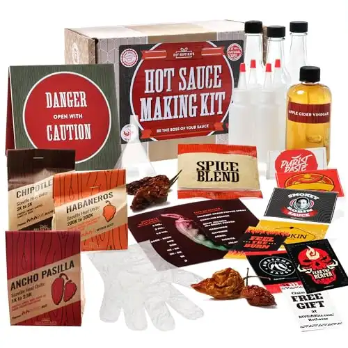 DIY Gift Kits - Hot Sauce Making Kit Everything Included - Unique Cooking Gifts For Men - Gifts For Husband, Boyfriend, Dads Who Have Everything - Standard (26 Pcs Set)