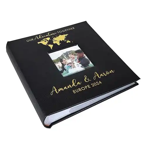 Personalized Photo Album, Custom Engraved Picture Album, Holds 200 4" x 6" Photos, Leatherette and Laser Engraved Scrapbook, Adventure Together, Black