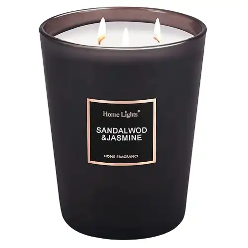 HomeLights Scented Candles | Large Jar 33.3 Oz Natural Soy Candle | 130 hrs with 3 Cotton Wicks, Sandalwood Jasmine Home Fragrance Candles Gift