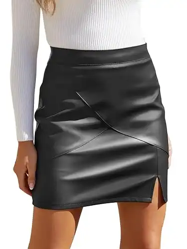 We1Fit Womens Fuax Leather Skirt High Waisted Bodycon Pencil Mini Skirts with Shorts