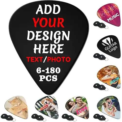 Custom Guitar Picks 6-180 pack Personalized Guitar Picks Set Design Photo Text Name 0.71mm Thin, Electric Guitar Bass Ukulele Accessories Memorial Gift for Men Women (0.71mm Double Sided Printing)