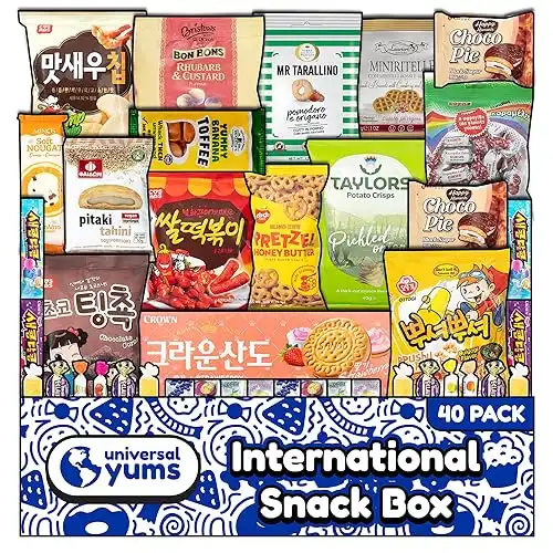 Universal Yums International Snack Box | Variety Pack Of Chips, Candy, Chocolates, And Snacks From Around The World | Foreign Snacks For Students, Back to School, College, Office | (40 Exotic Snacks)